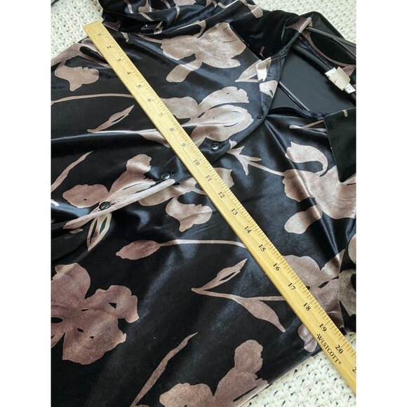Vintage Joden Womens Velvet Floral Long Sleeve Button Up Top Size Medium Black - Picture 10 of 11
